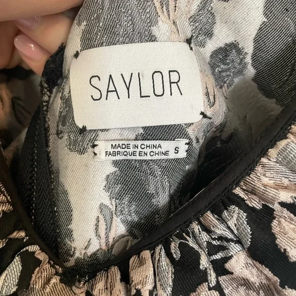 SAYLOR Black And Pink Floral Ruffle Shoulder Mini Dress Size Small - Picture 2 of 5